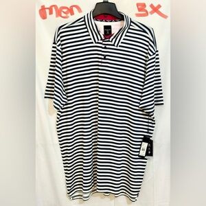 Nautica Navy and White Striped Men's Polo Shirt
